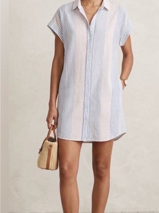Madewell Red, Blue And White Striped Button-Down Shirt